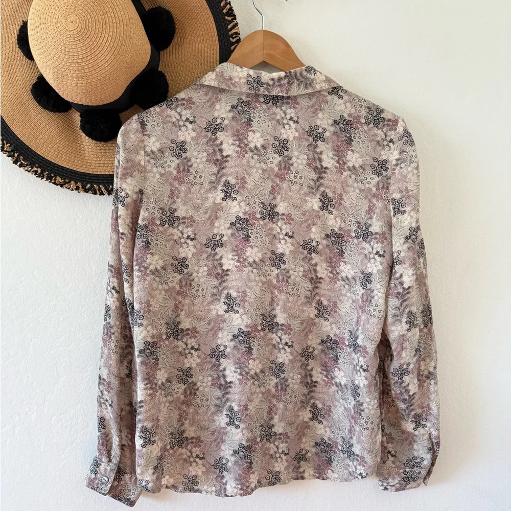 Vintage Charter Club Silk Floral Button Down Blouse Size 10
